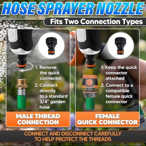 Metal Hose Sprayer Nozzle, 8 Spray Patterns, Flow Control, Black & Orange - Image 7