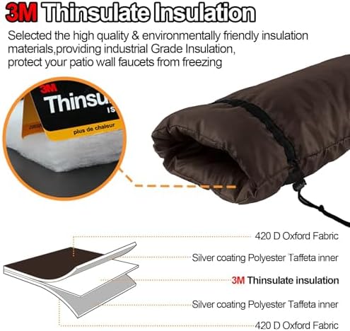 Extended Outdoor Faucet Cover for RV Park Water Hydrant Insulated, 3M Thinsulate Insulation Sprinkler Freeze Protector for Winter & Summer, 35”H x 15”W for Garden Lawn Faucets & Yard Hydrant - Brown - Image 4