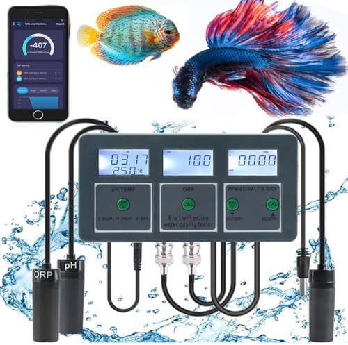 WiFi Water Quality Meter Monitor, Aquarium Water Quality Tester Digital Meter, PH/EC/TDS/Salt/S.G/CF/ORP/Temp Tester, with Online APP Monitoring, Tuya Smart PH Meter, for Aquariums Pool Hydroponics by JOSBY