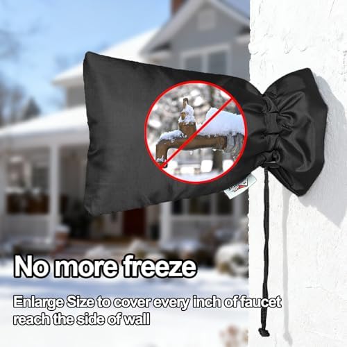 Enlarge Outdoor Faucet Cover for Winter Freeze Protection, 3M Thinsulate, 10"H x 6.3"W Hose Bib Covers for Wall Taps Outside, Waterproof & Frost Free Insulated Spigot Cover, 4 Pcs Faucet Socks - Black - Image 6