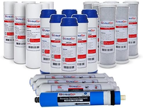 LiquaGen - 5 Stage Reverse Osmosis Replacement Filter Kit w/ 75 GPD Membrane (3 year supply) by LiquaGen