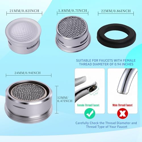 Kitchen Faucet Aerator Replacement, Anti-Splash with Multi-Size Wrench, 10 Pack M24 (15/16") & 2 Pack M22 (55/64") Brass Aerators, Sink Aerator Kit for Kitchen & Bathroom - Image 5