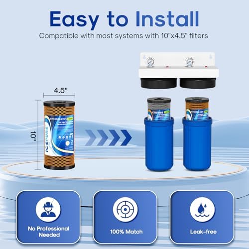 ICEPURE 2-Stage 10" x 4.5" Whole House Carbon Water Filter Set, Activated Carbon Filter and KDF Heavy Metal Removal Cartridge Replacement for WFHDC8001, CB-BB-10, FXHTC, GXWH40L, GXWH35F, Pack of 1 - Image 6