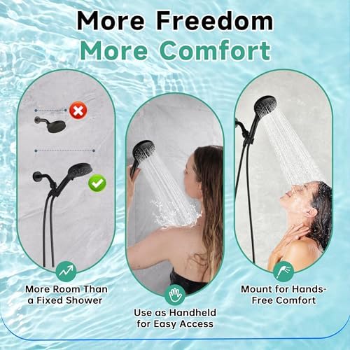 BRIGHT SHOWERS High Pressure Shower Head with Handheld, 9 Spray Settings Showerhead Built in Power Wash to Clean Tub and Pets, Extra Long 69" Hose, Adjustable Bracket, Matte Black - Image 4