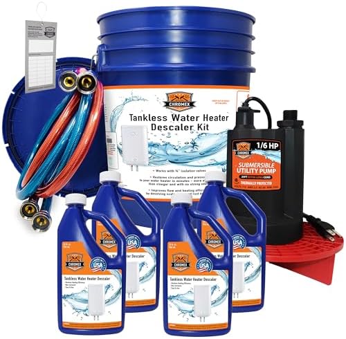 Chromex Tankless Water Heater Flush Kit with 4 Quarts Certified Liquid Descaling Solution and 1/6HP Extra Strength Pump by Chromex