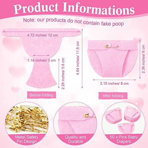 Roowest 51 Pcs Dirty Diaper Baby Shower Games, Greenery Pink - Image 3