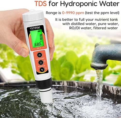 YINMIK PH Meter, Digital 4 in 1 PH EC TDS Temp Meter for Water Hydroponics - Image 5