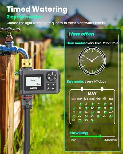 Sprinkler Timer with Brass Inlet and Outlet, Programmable Water Timer for Outdoor Garden Hose, Hose Timers with Rain Delay/Manual/Auto Mode, Drip Irrigation and Lawn Watering System, 1 Outlet - Image 2