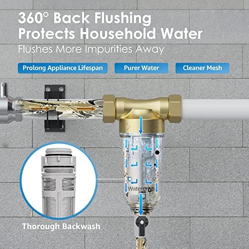 Waterdrop Spin Down Sediment Filter WD-RPFK with Filter Bracket, Backwash Whole House Water Filter System for Well Water, 40-50 Micron, 1" MNPT + 3/4" FNPT + 3/4" MNPT, Traps Sand, BPA Free, Bundle - Image 3