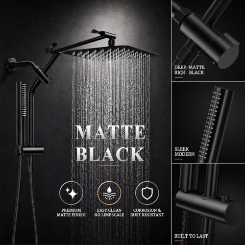 Veken All Metal 10" Luxurious Rain Shower Head with Handheld Spray,Square - Image 2