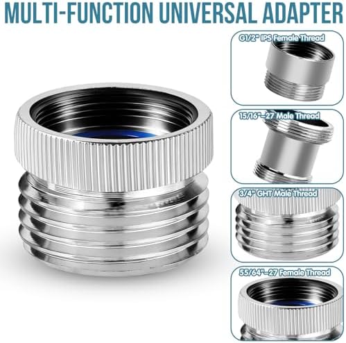4Pcs Brass Faucet to Hose Adapter with Aerator, Sink Hose Adapter Set with Washers & Tape – Fits G1/2" Female, 55/64" Female, and 15/16" Male, Connects to 3/4" GHT Garden Hoses - Image 6