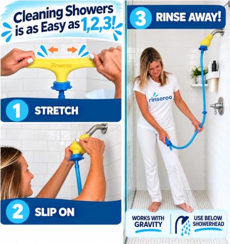 Rinseroo JUMBO Shower Cleaning Thing – Slip-On Handheld Hose Attachment for Fast, Mess-Free Shower Wall Rinsing–6 Ft Hose, Fits Up to 7" Shower Head–Temporarily Converts Standard Shower into Handheld - Image 4