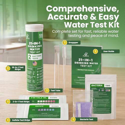 21-in-1 Drinking Water Test Kit – 120 Strips + 2 Bacteria Tests – Easy DIY Testing for Tap, Well & Spring Water – Tests Lead, Fluoride, Iron, Hardness, pH, Chlorine, Copper, Bacteria & More - Image 2