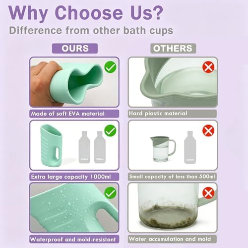 Babylush Baby Bath Rinse Cup & Rinser – 1000ml Soft EVA, 0.3lb Lightweight, BPA-Free Bath Water Pourer, Baby Bath Pitcher, Shower Cup for Kids (Green) - Image 6