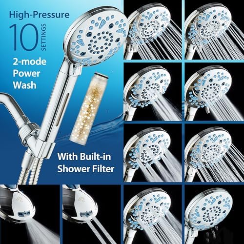 AquaCare High Pressure 10 Spray Mode Filtered Showerhead - Handheld Shower Head Filters Chlorine to Heal Dry Skin, Revive Hair - Dual Power Wash Cleans Tub, Tile, Pets - Hard Water Softener, Chrome - Image 4