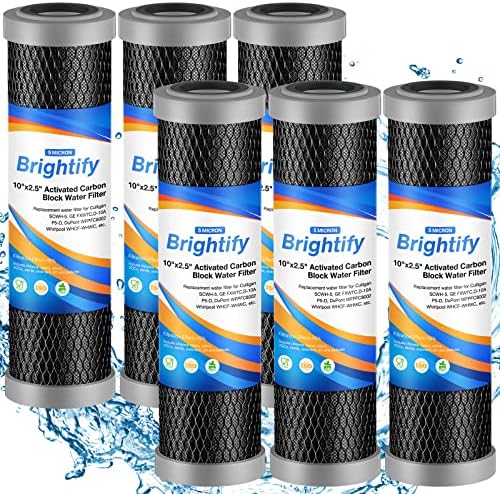 Brightify 10"x2.5" 5 Micron Carbon Water Filter, Whole House Carbon CTO Water Filter Cartridge Replacement Fits Culligan D-10A, P5-D, DuPont WFPFC8002, SCWH-5, GE FXWTC, Whirlpool WHCF-WHWC, 6 Pack by Brightify