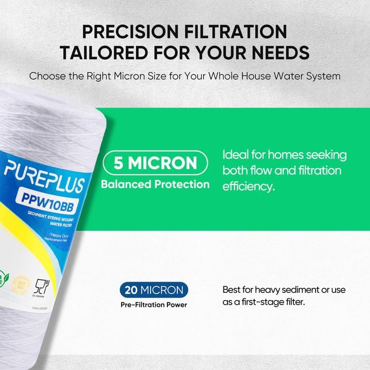 PUREPLUS 5 Micron 10 x 4.5 Whole House Water Filter for Well Water 2 Pack - Image 5