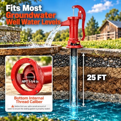 XtremepowerUS Well Hand Pitcher Antique Pitcher Manual Hand Pump Operated up to 25' ft Max Lift Patio Water Well Fountain for Outdoor Garden, Pond, Backyard, Farm - Image 4