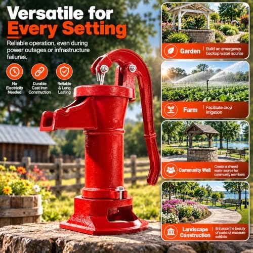 XtremepowerUS Well Hand Pitcher Antique Pitcher Manual Hand Pump Operated up to 25' ft Max Lift Patio Water Well Fountain for Outdoor Garden, Pond, Backyard, Farm - Image 3