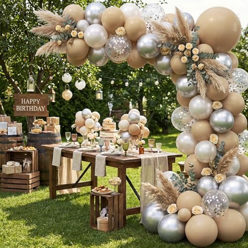 APLANET 150pcs Vanilla Brown Balloons Different Sizes 18 12 10 5 Inch Boho Light Brown for Birthday Wedding Anniversary Baby Shower Party Supplies, Arch Kit Decoration - Image 6