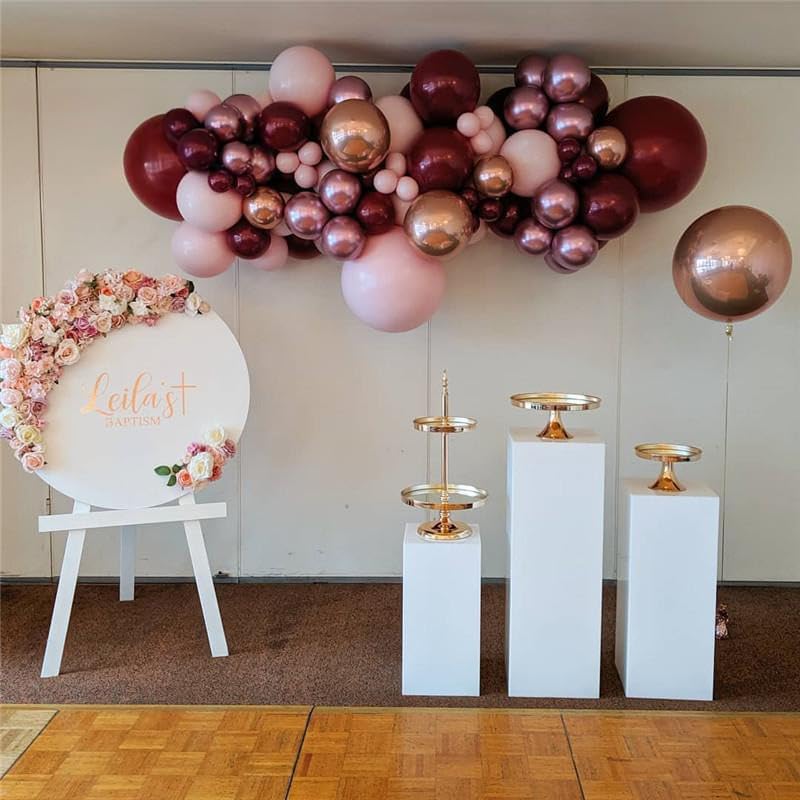 Burgundy Pink Balloon Garland Arch Kit, Burgundy Ruby Red Dusty Purple Pastel Pink Metallic Rose Gold Confetti Balloon Arch Kit for Women Girls Birthday Wedding Baby Bridal Shower Party Decorations - Image 5