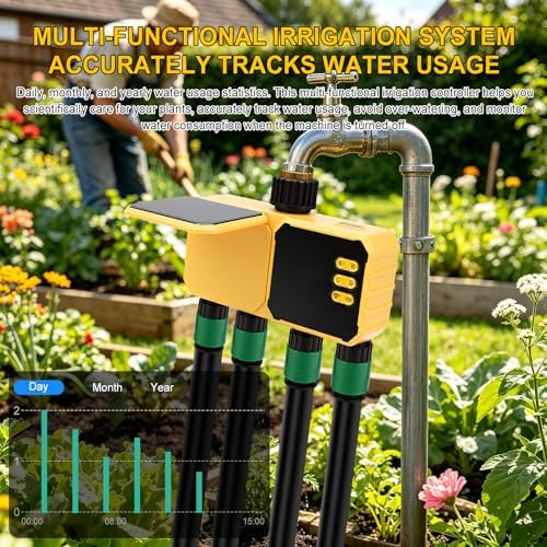 Solar WiFi Sprinkler Timer, Smart Water Timer for Garden Hose 4 Outlets with Rain Delay/Automatic/Manual Watering System for Lawn Yard, APP Remote Voice Control Via WiFi - Image 2