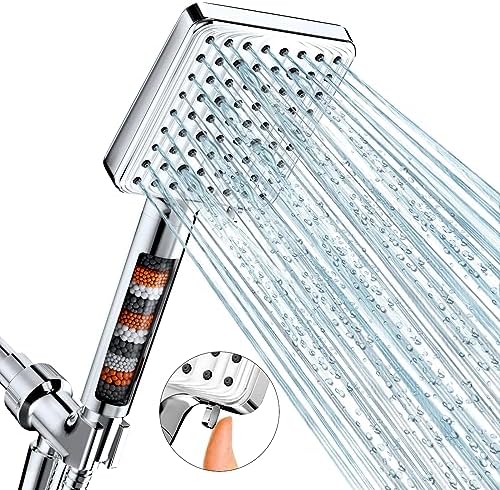 MakeFit Filtered Shower Head - 6 Modes High Pressure Handheld Shower Head with Filter Mineral Beads, Detachable Handheld Showerhead Set with Stainless Steel Hose and Shower Arm Bracket by MakeFit