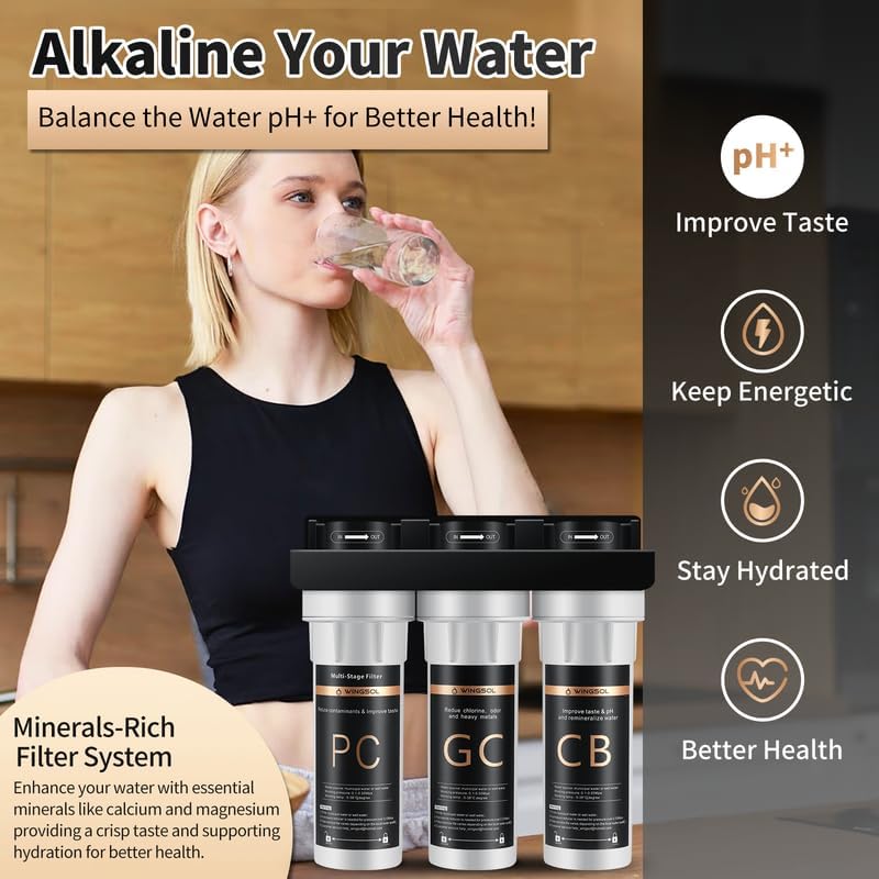 WINGSOL Water Filter for Sink with Faucet, 3-Stage Deep Filtration, Reduce Heavy Metals/Chlorine/PFAS/Odor/Sediment, NSF/ANSI 42&53 Improve Taste, Life Indication Mineral pH+ Under Sink Water Filter - Image 2