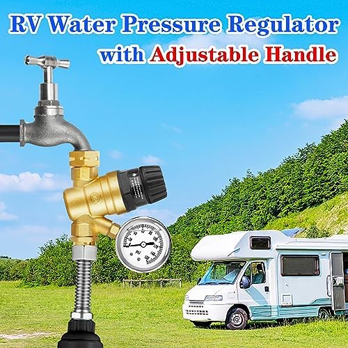 RV Water Pressure Regulator with Adjustable Handle,Upgrade Water Pressure Reducer, RV Water Regulator Valve with 2 Inlet Screened Filters, for RV Camper, Travel Trailer (Style 1-Handle Adjustable)… - Image 6