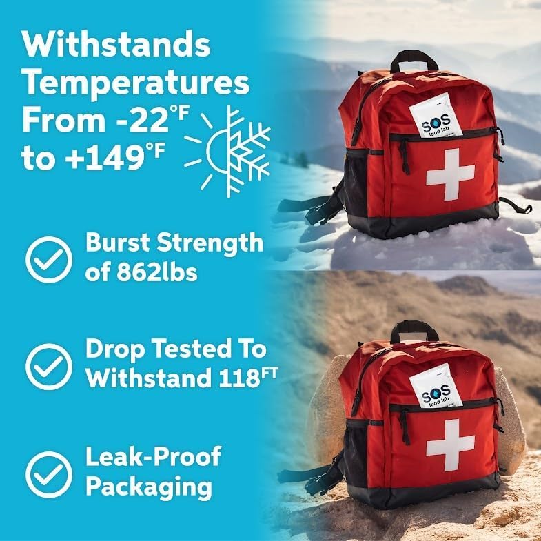 SOS Food Lab Emergency Provision Value Pack- 2 Food Ration 1200 Calorie Bars (Shortbread Cookie) PLUS 12 Water Pouches - Ready to Eat Supply for Camping, Hiking, Disaster Preparedness- 5 Yr Shelf life - Image 7
