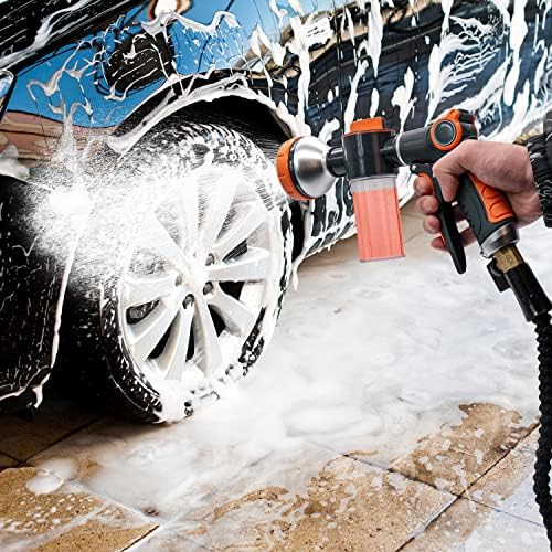Garden Hose Nozzle,8 Patterns Hose Sprayer High Pressure,Heavy Duty Dog Wash,Metal Water Hose Nozzle with Soap Dispenser,Car Wash Foam Gun with A Car Wash Mitt - Image 3