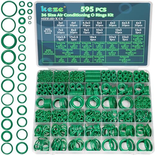 KEZE 595 Pcs Air Conditioning O Ring Kit,36 Size Seal Rubber O-Rings Assortment Set for Compressor Automotive A/C Plumbing Repair ID:3-22mm by KEZE