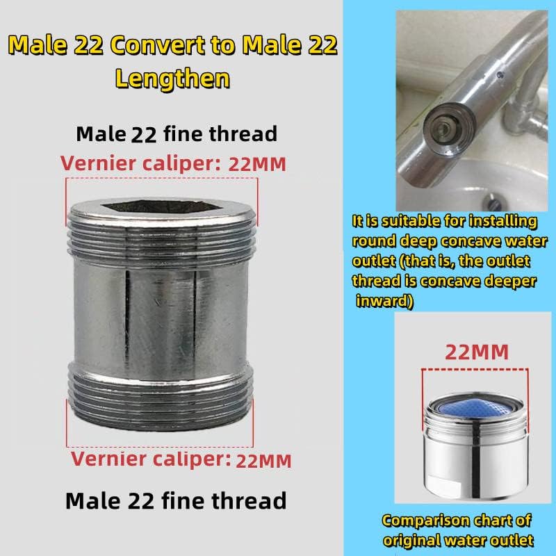 Faucet Adapter, Sink Hose Attachment for Faucet ，Extension Faucet Suitable for Connecting Sink Kitchen Bathroom Garden Faucet (Lengthen the male 55/64"-27T transform male 55/64"-27T) - Image 2