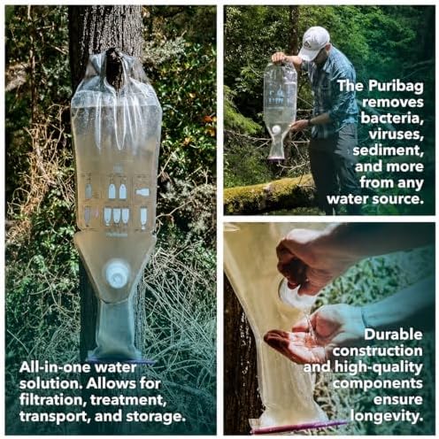 Puribag Gravity Water Filter - Portable Water Filtration System and Backpacking Filter for Camping, Hiking and Emergency Treatment - 2.5 Gallon Bag - Hangs Anywhere - Image 3