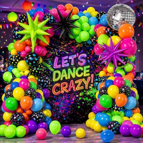 147PCS Neon Balloon Arch Garland Kit with Glow in the Dark Balloons for 80s 90s Disco, Rock and Roll, Birthday, Fiesta and Let's Glow Party Decorations by SUNPROUND