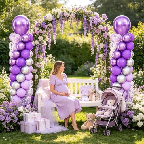 Purpe and Silver Balloon Column Stand Kit Set of 2 for Floor - Image 2