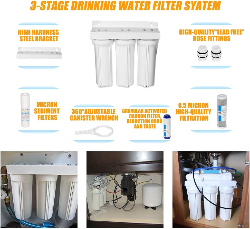 External RV Filter System RV Water Filter Store System Install with Bracket, 3-Stage RV Water Purifier Filtration System Compatible With Marines Boats and RVs - Image 2