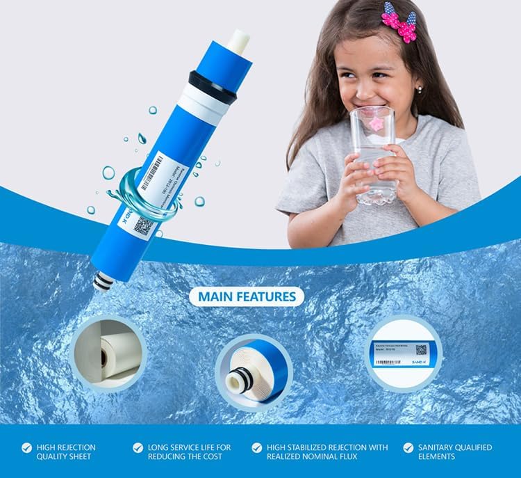 Reverse Osmosis Membrane 100GPD Water Filter Replacement for Reverse Osmosis System 11.75"x2" Under Sink RO Drinking Purify for House - Image 2