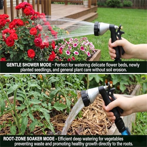 GREEN MOUNT Water Hose Nozzle 2-Pack, Zinc Alloy Garden Spray Nozzle with Adjustable Spray Patterns, Leakproof Rustproof Trigger Lock for Outdoor Cleaning & Car Wash, Silver & Silver - Image 3