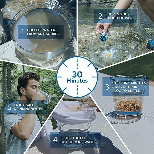 P&G Purifier of Water Portable Water Purifier Packets. Emergency Water Filter Purification Powder Packs for Camping, Hiking, Backpacking, Hunting, and Traveling. (12 Packets) - Image 4
