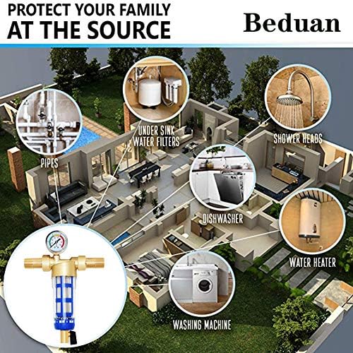 Beduan Reusable Spin Down Sediment Water Filter for Whole House Prefilter Protector,1"Male Thread,3/4"Male & Female Thread,1/2"Male Thread (50 Micron & Pressure Gauge) - Image 7