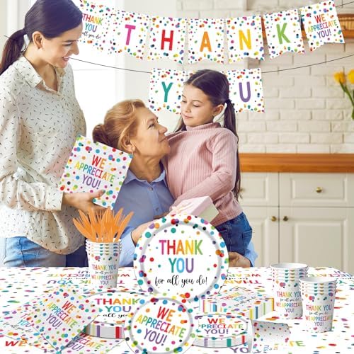Thank You Party Plates and Napkin Decoration We Appreciate You Tableware Tablecloth Cups Banner Thank You for All You Do Employee Staff Appreciation Teacher Doctor Graduation Appreciation Party Decor - Image 2