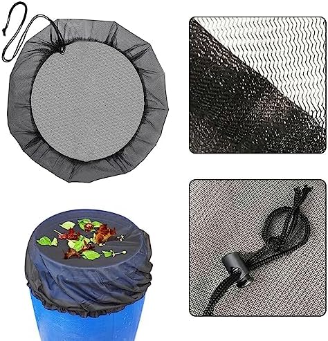 Surakey Black Mesh Cover for Rain Barrel with Drawstring, Water Collection Buckets Cover Rain Collection Barrels Netting Screen to Keep Leaves Fallen Mosquito and Debris Out (60cm) - Image 3