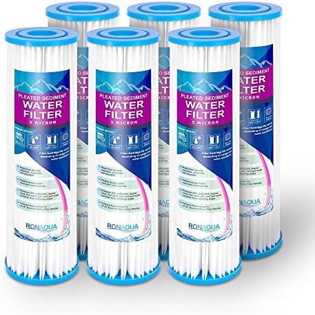 Pleated Sediment Water Filter Cartridge 9.87”x 2.5” Amplified Surface Area, Removes Sand, Dirt, Rust, Extended Filter Life WELL-MATCHED with WHKF-WHPL, 801-50, WB-50W, WFPFC3002, SPC-25-1050 (6 Pack) by Ronaqua