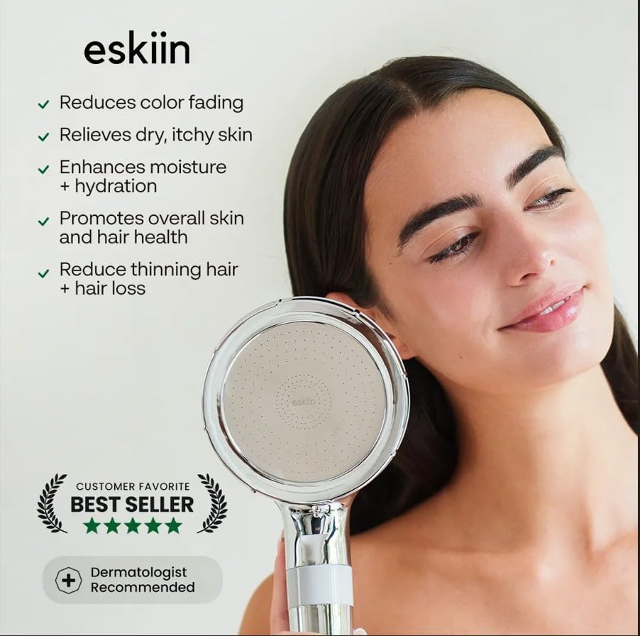 Eskiin Filtered Shower Head - Best HandHeld Shower Head With Filters For Healthy Hair & Skin - High Pressure - Reduce Dandruff, Protect Colored Hair, And Soothe Dry Skin (Black) - Image 3
