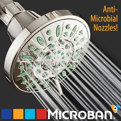 AquaDance Antimicrobial/Anti-Clog High-Pressure 6-setting Shower Head, Microban Nozzle Protection from Growth of Mold, Mildew & Bacteria for Stronger Shower! (Brushed Nickel Finish/Coral Green Jets) - Image 2