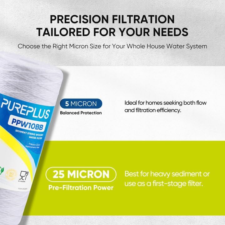 PUREPLUS 25 Micron 10 x 4.5 Whole House Water Filter for Well Water 4 Pack - Image 5