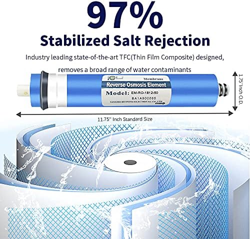 Huining Reverse Osmosis Membrane 50GPD-1812/2012 RO Membrane Housing Kit with 1/4 Quick Connector,Check valve,Water Pipe,Wrench Whole Set for Residential Household Hospital Water Filtration System - Image 3