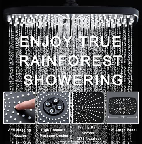 Rain Shower Head with Handheld Showerhead, Black 1.8GPM 460311 + Holder - Image 3