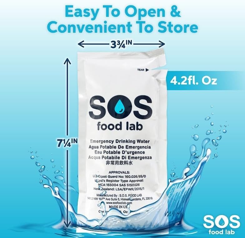 SOS Food Lab Emergency Provision Value Pack- 2 Food Ration 1200 Calorie Bars (Shortbread Cookie) PLUS 12 Water Pouches - Ready to Eat Supply for Camping, Hiking, Disaster Preparedness- 5 Yr Shelf life - Image 5